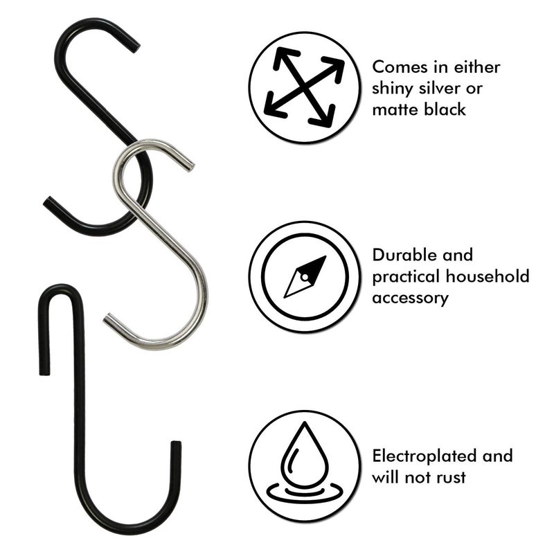 Millennial Essentials Heavy Duty S Hooks Metal S Shaped Hook Black Hanging Hooks 2.75â€ Hangers for Kitchenware Pots Pans Plants Bags Towels - Image 2